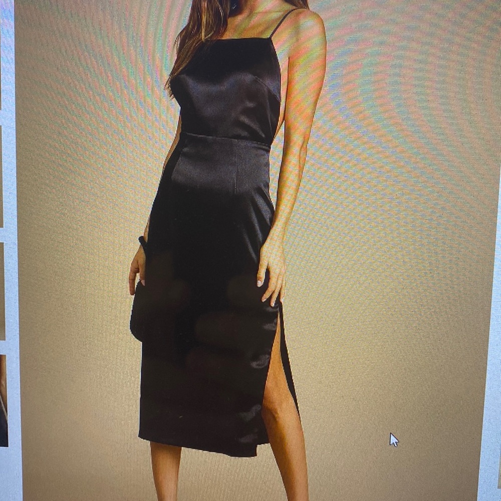 Adoring Attitude Black Satin Column Midi Dress